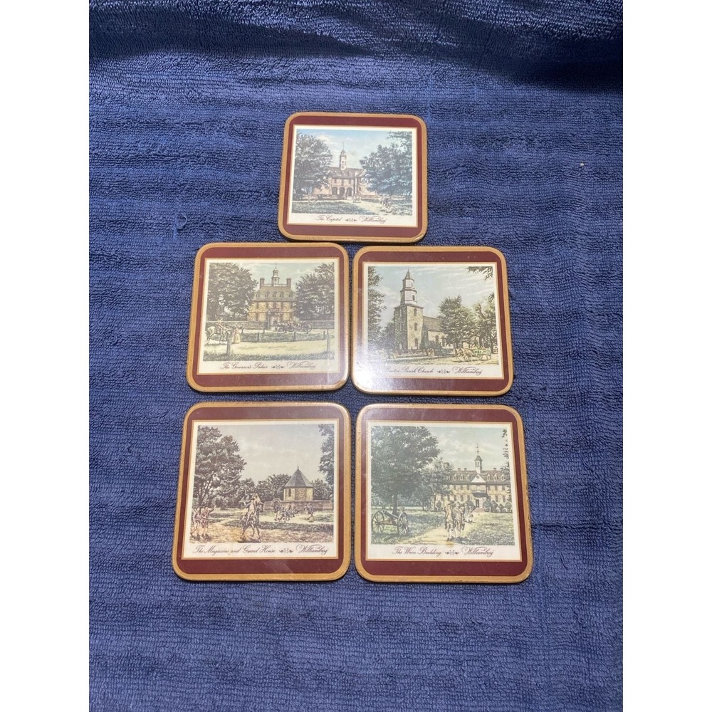 Vintage Colonial Williamsburg Cork-Backed Coaster Set of 5 Historic Landmarks